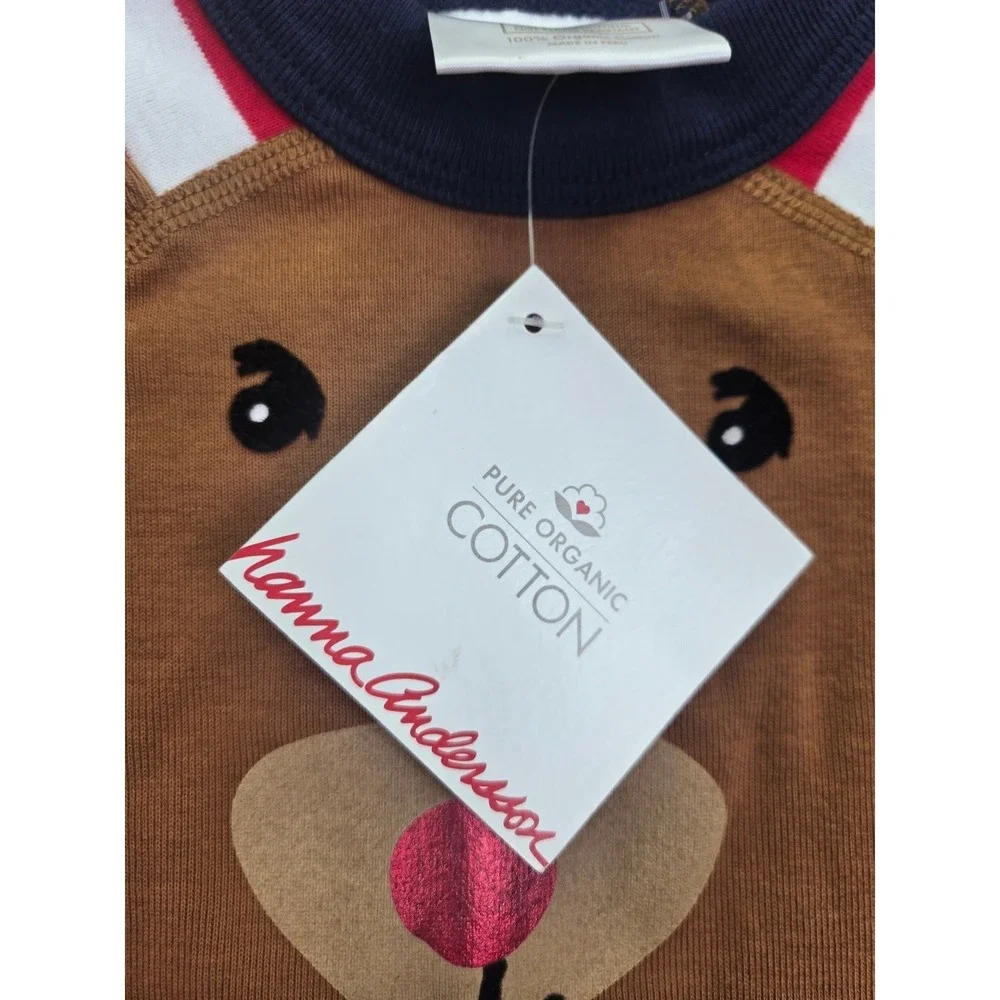 NWT Hanna Andersson Kids Reindeer Pajama‎ Top Size 2 Organic Cotton Christmas